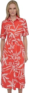 DKNY Women's Short Sleeve Cotton Poplin Collared Midi Shirtdress