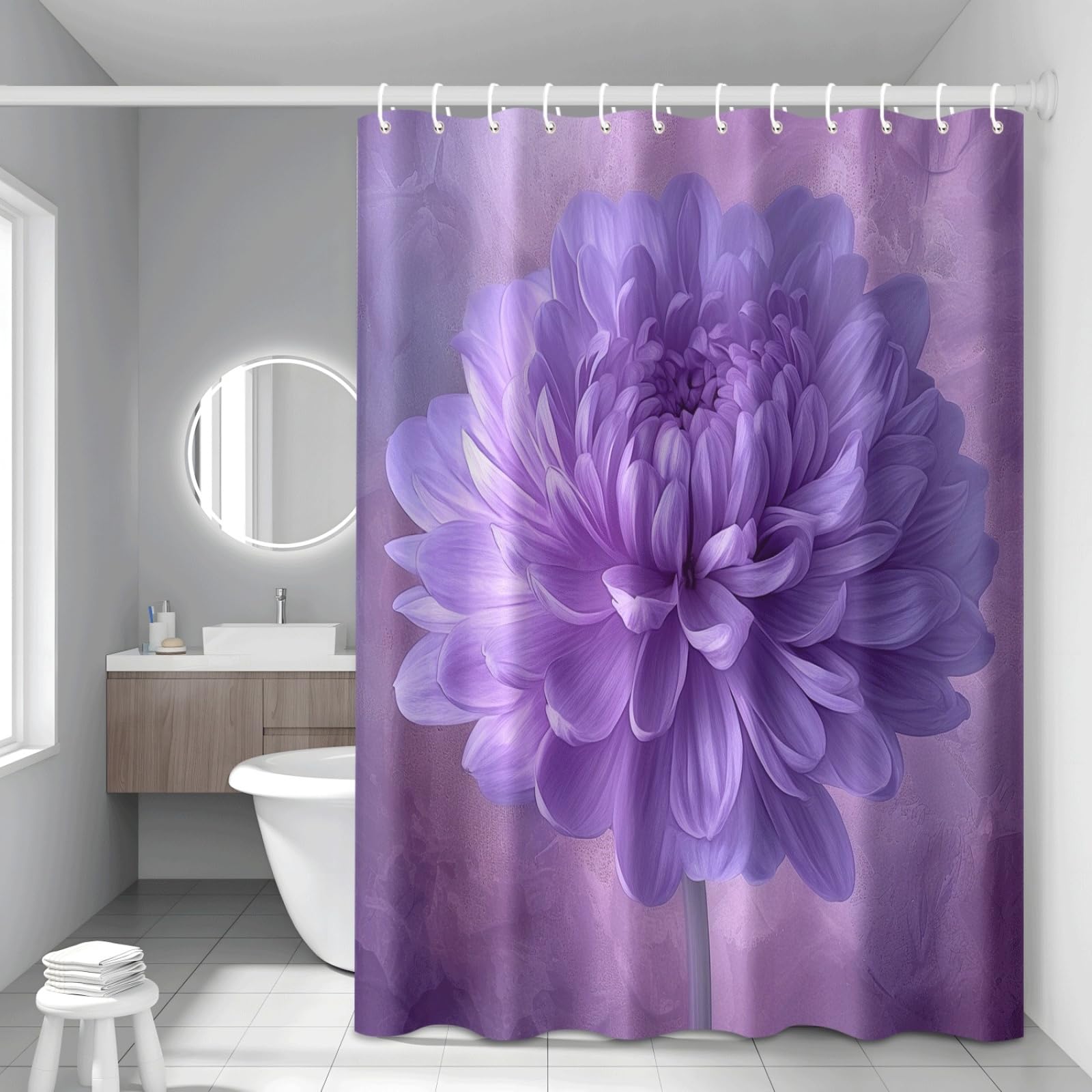 Shower Curtain Elegant Purple Mould Resistant Shower Curtains for Bathroom Washable Polyester Bathroom Curtains Decor Wet Room Quick Dry Anti Mould Bath Curtain with 12 Hooks 120x180cm