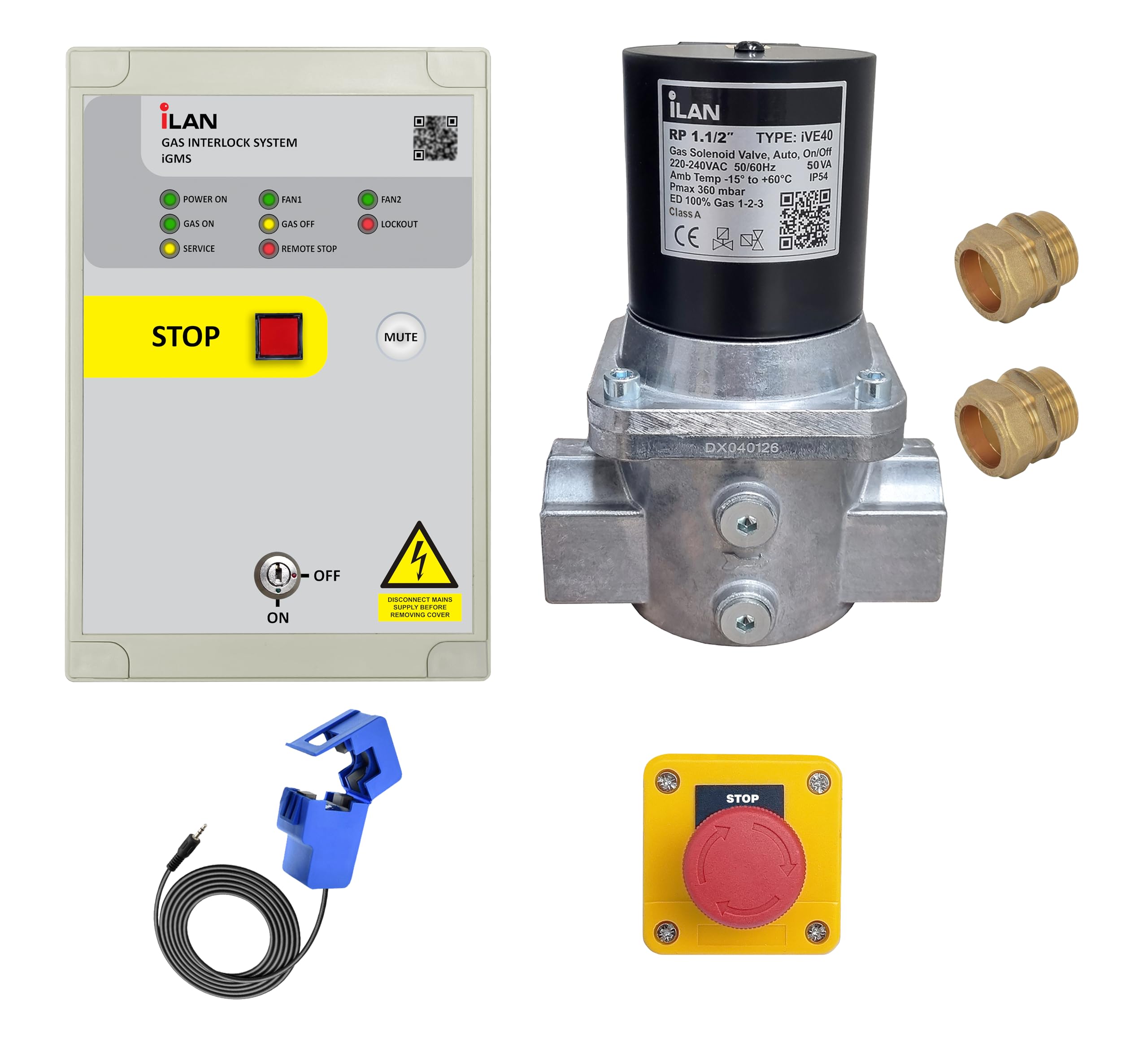  - Gas Interlock System Kit Igms With Built-In & External Fan Current Clamp Sensors Including Gas Solenoid Valve 1.1/2" (42mm)