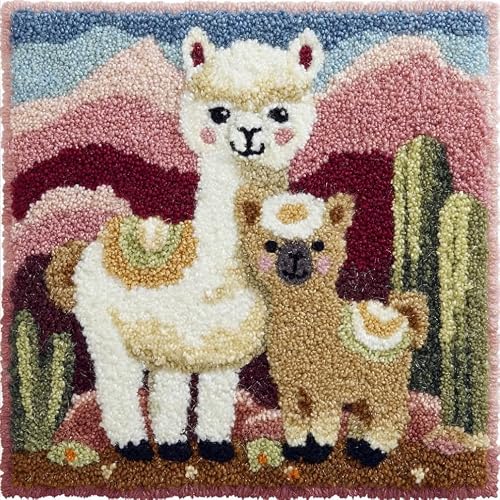 WallustrioaW Latch Hook Pillow Kit -Alpaca 43X43Cm Embroidery Art Craft Kit All Ages Unisex