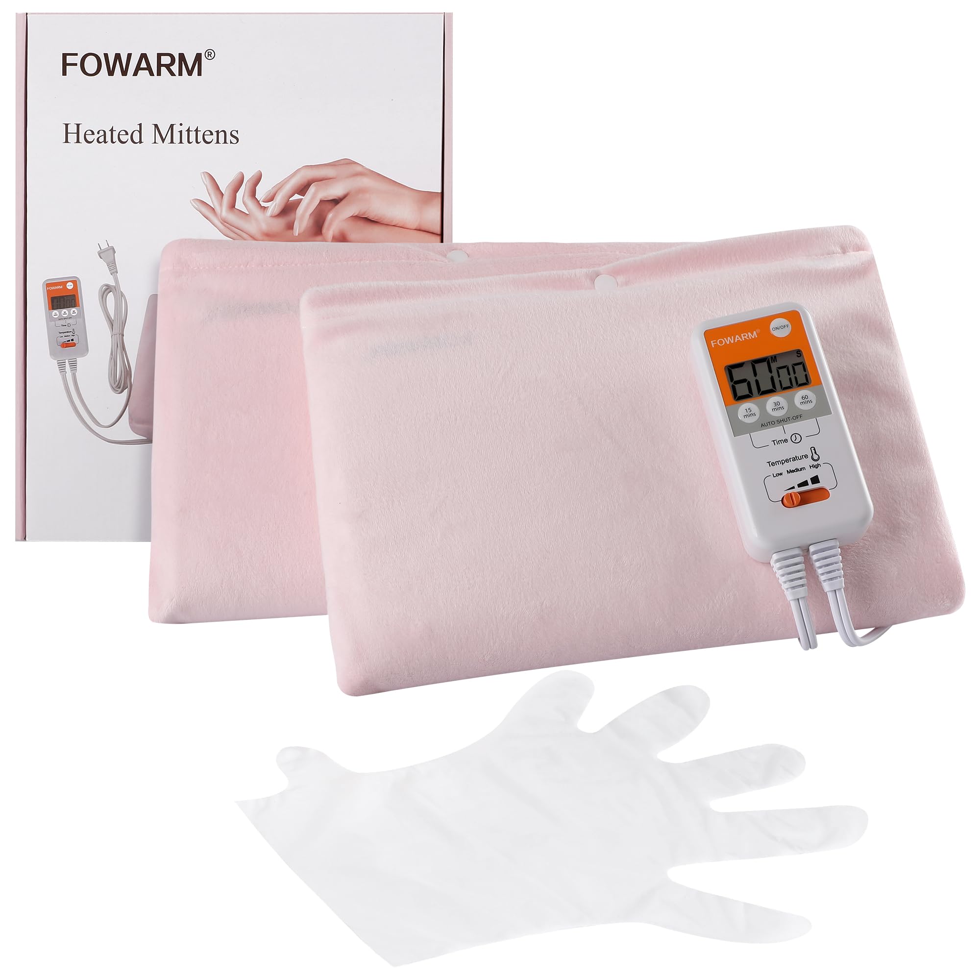 FOWARM Electric Hand Warmer, Heated Beauty Mitts, 3-Temp Levels & Timer, Digital Display, 7x10 Heated Glove for Arthritis Hand Deep Moisturizing,