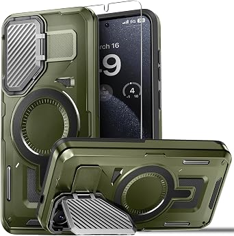 for Samsung Galaxy S25 Plus Case,Galaxy S24 Plus Case with Screen Protector,[Compatible with Magsafe][Adjustable Camera Stand ] Military-Grade Shockproof Protective Magnetic Cover-Olive Green