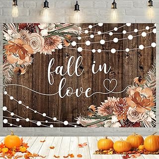 MEHOFOND 7x5ft Fall in Love Bridal Shower Backdrop Autumn Rustic Wedding Photography Background Terracotta Fall Wedding Floral Brown Wood Party Decoration Banner Photo Booth Props