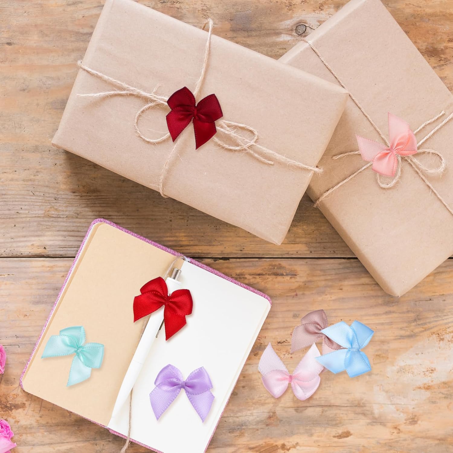 Angoily 180pcs Satin Ribbon Bow – Pre-Tied Decorative Bow for Wrapping, Wedding Decor, Party Favors, Crafts, and Floral Arrangements, Mini Craft Bows Embellishments Clothing Accessories
