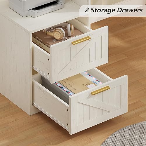 Miniatura 5 de Escritorio Ejecutivo en Forma de L Estilo Granja de 63" con Cajones y Estante de Almacenamiento, Escritorio de Esquina para Computadora con Tomas