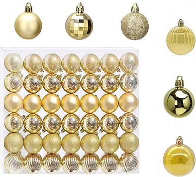 Christmas Balls, 42 Pieces 3 cm Christmas Tree Ball Decorations, Reusable Party Decoration Balls, Plastic Shatterproof Hanging Ornaments Gold