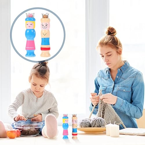 Miniatura 3 de Telar de tejer de madera, 2 piezas, herramienta de tejer francesa, carrete de tejer, forma de muñeca de dibujos animados, herramienta de tejer de