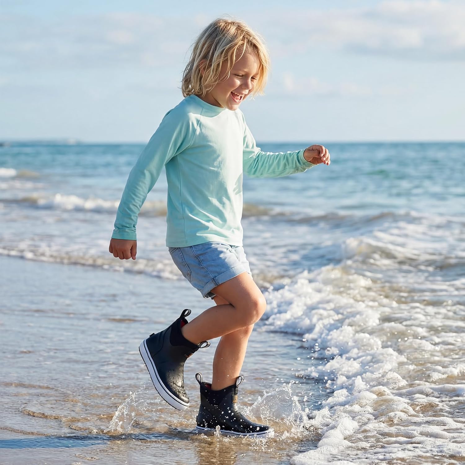 HISEA Kids Easy-On Rain Boots for Boys and Girls, 4mm Neoprene Insulated Waterproof Deck Boots, Non-Slip Rubber Ankle Mud Boots for Toddler & Big Kid