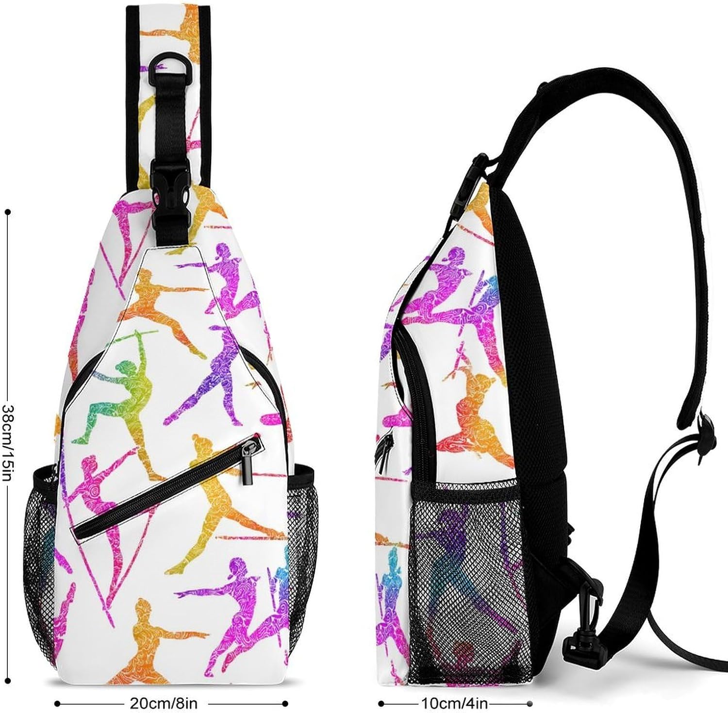 Colorful Rhythmic Gymnastics Men Crossbody Sling Backpack Chest Bag | Travel Fanny Pack,Hiking Daypack,Print Shoulder Bags