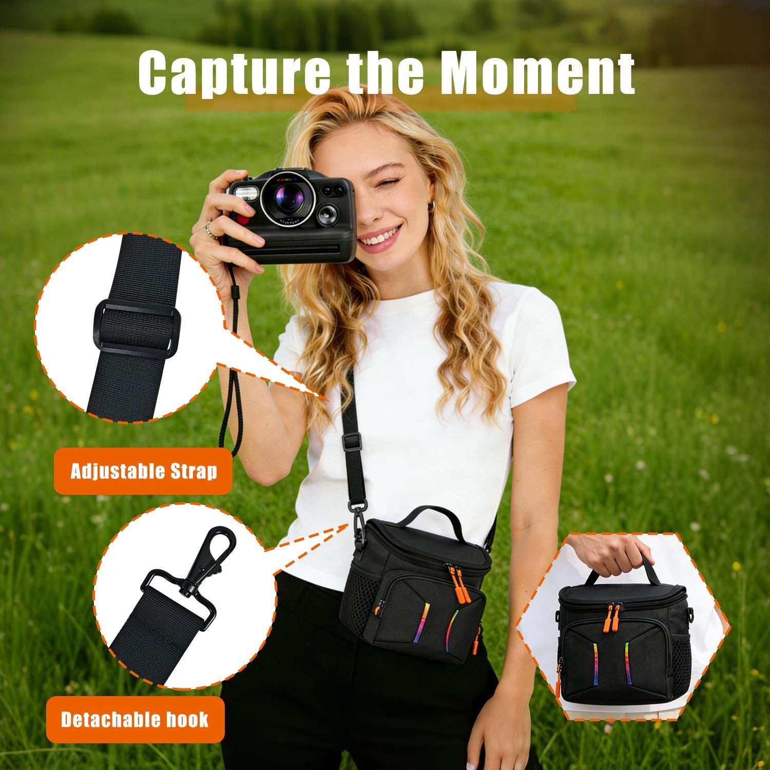 Camera Sling Bag Compatible with Polaroid Now+ Generation 3rd/2nd/1st I-Type, Camera Carrying Bag Compatible with Polaroid Now Instant Camera,Camera Carrying Case with Adjustable Strap for Film,Photos