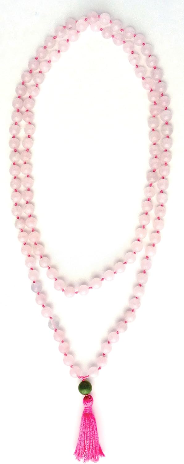 Mala Rose Quartz Green Guru Bead Hand Knotted 108 Bead Prayer Mala - Image 4