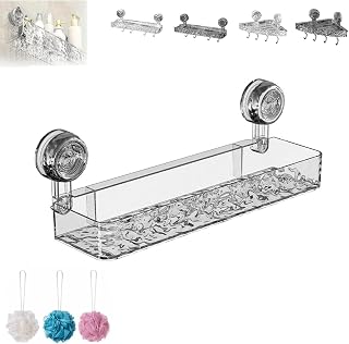 Thrivent Shower Shelf, Corrugated Suction Cup Storage Holder, No-Drill Bathroom Suction Storage Box Large Capacity & Strong Load-Bearing,Light Luxury Style Glacier Pattern (Rectangle Transparent)