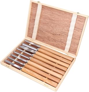 Lathe Turning Tool Set, 65 Manganese Steel Wood Carving Tools with Red Beech Handle, 8 Pc Chisel Kit for Wood Lathe Turning, Carving, Workshop Use