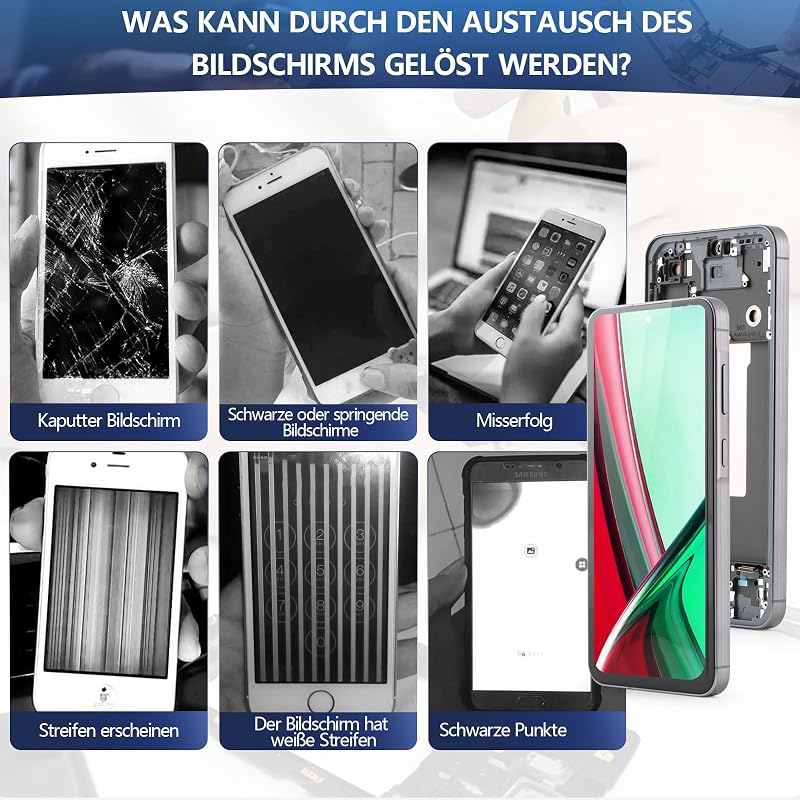 Ecran LCD RongZy cu ramă și panou tactil pentru Samsung Galaxy A56 5G A566V A566B A566E A566U A566W, negru, cu kit de reparații inclus