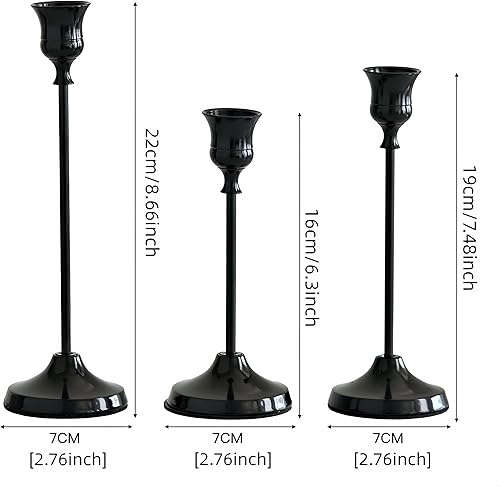 Miniatura 3 de Candle Holders Set of 3 Taper Candle Holders for Table Centerpieces Wedding Home Decor (Black)