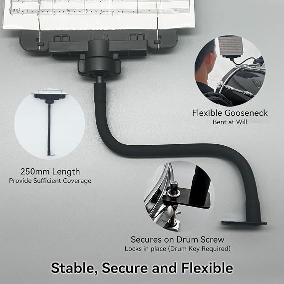 Snare Lyre SB10, Adjustable Marching Band Lyre for Snare & Bass Drum with Flip Folder, Includes 10 Refill Sleeves