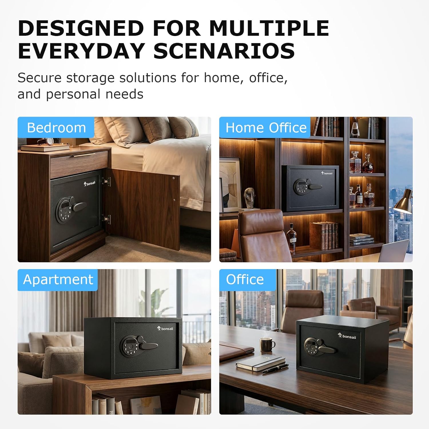 Bonsaii 0.6 Cubic Fingerprint Safe Box, Biometric Security Safe with Electronic Keypad & Removable Shelf for Valuables, Jewelry, Documents, Home Office Hotel Use, 9.84" x 13.78" x 9.84", SF002