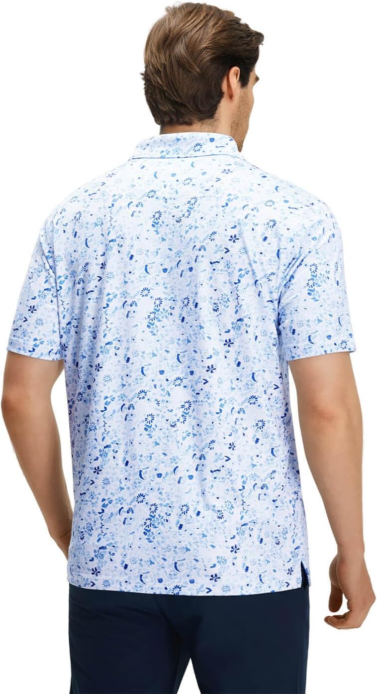 Men' s Golf Shirts Short Sleeve Print Performance Moisture Wicking Dry Fit Golf Polo Shirts for Men