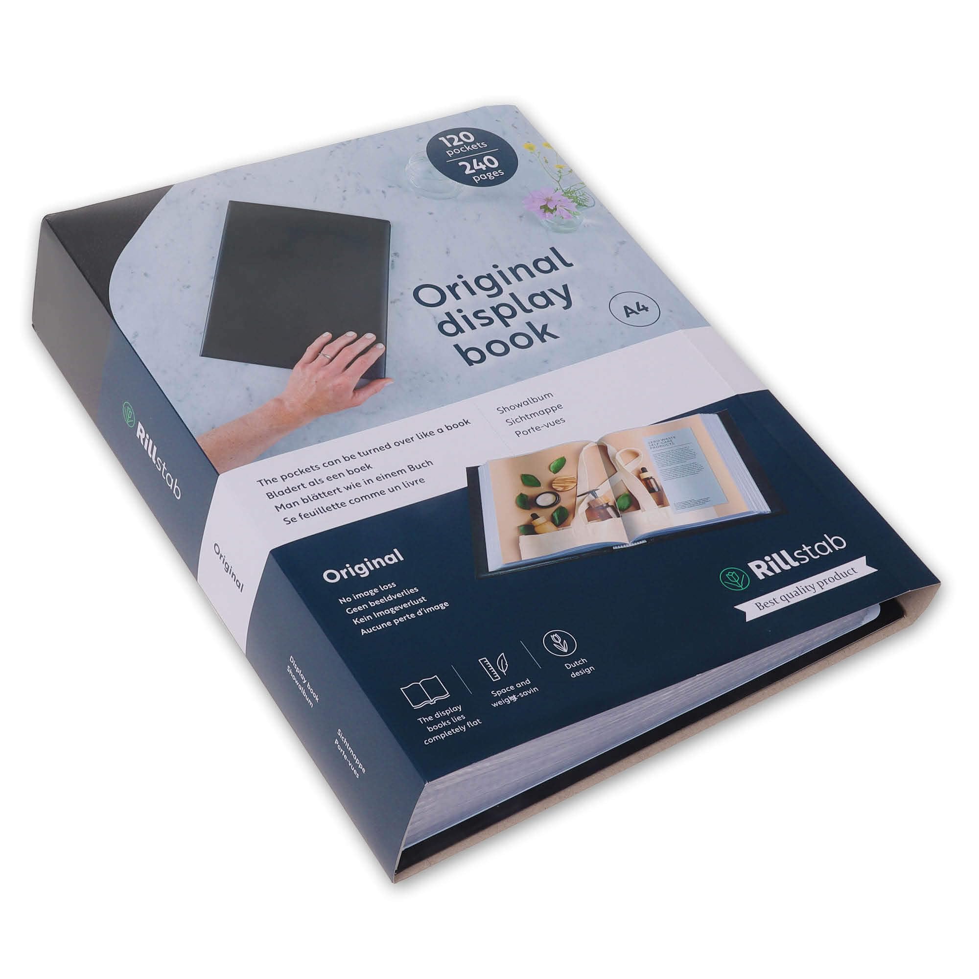 Rillstab A4 Presentation Display Book | 120 Pocket Portfolio Folder 240 Pages | Clear Polypropylene Sleeves | Lay-Flat Ring Binder Style | Complete Archive Organiser | Black | RI99004