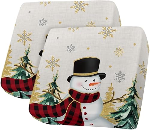 Miniatura 1 de Wowouhiya Christmas Couch Cushion Covers, Stretch Sofa Cover with Elastic Bottom, Winter Snowman Snowflake Green Yellow Xmas Tree Sofa Slipcovers