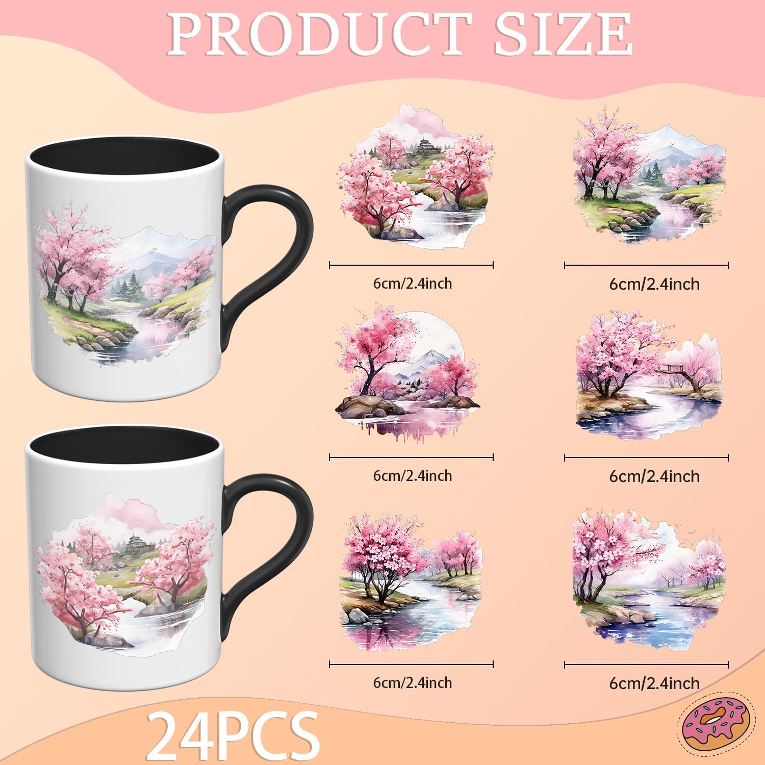 24PCS Watercolor Sakura UV DTF Stickers image 2