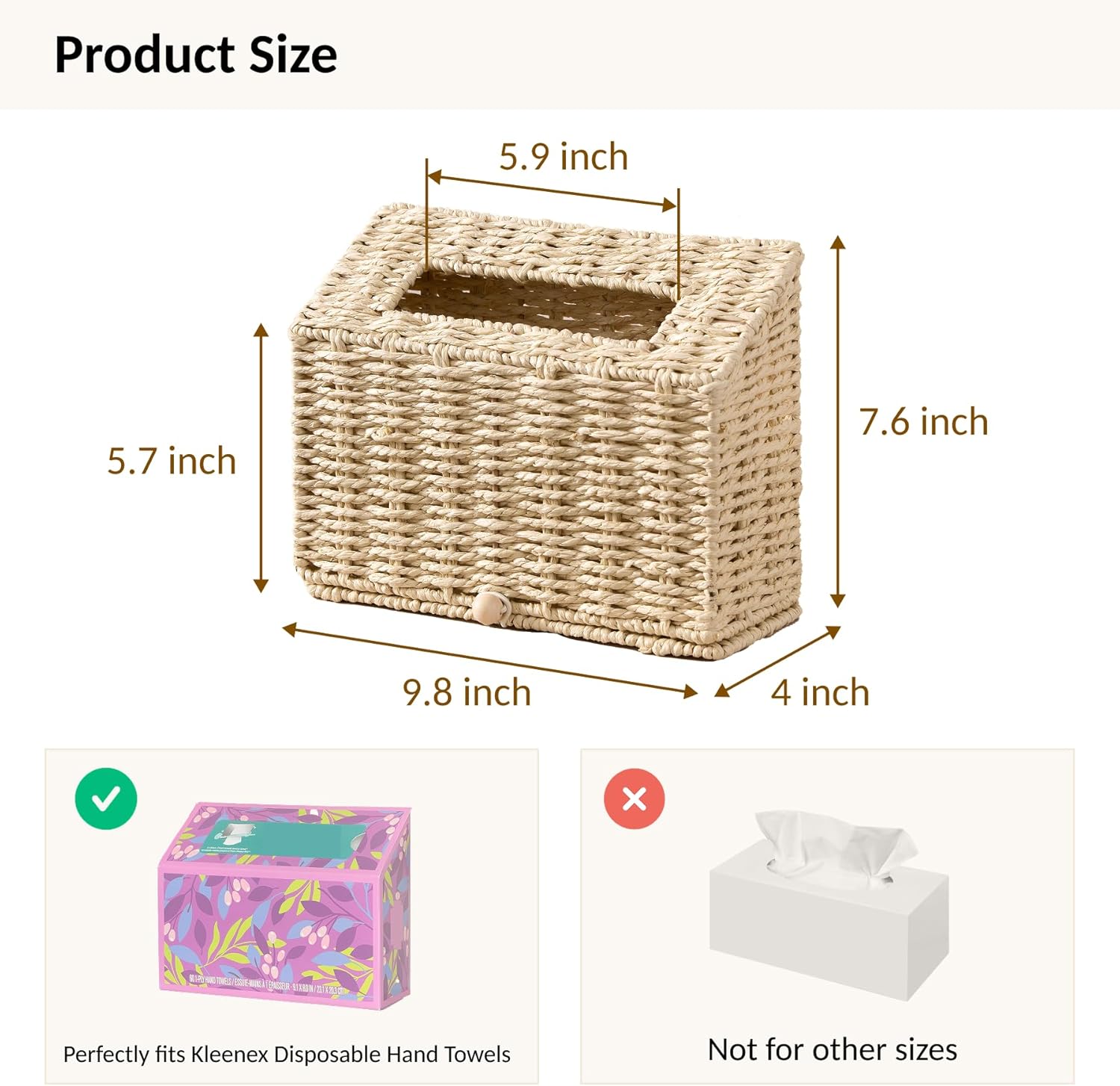 Unjumbly Hand Towel Box Cover, Designed for Kleenex Disposable Hand Towels, Paper Rope Tissue Box for Bathroom, Powder Room, Bedroom (Off-White)