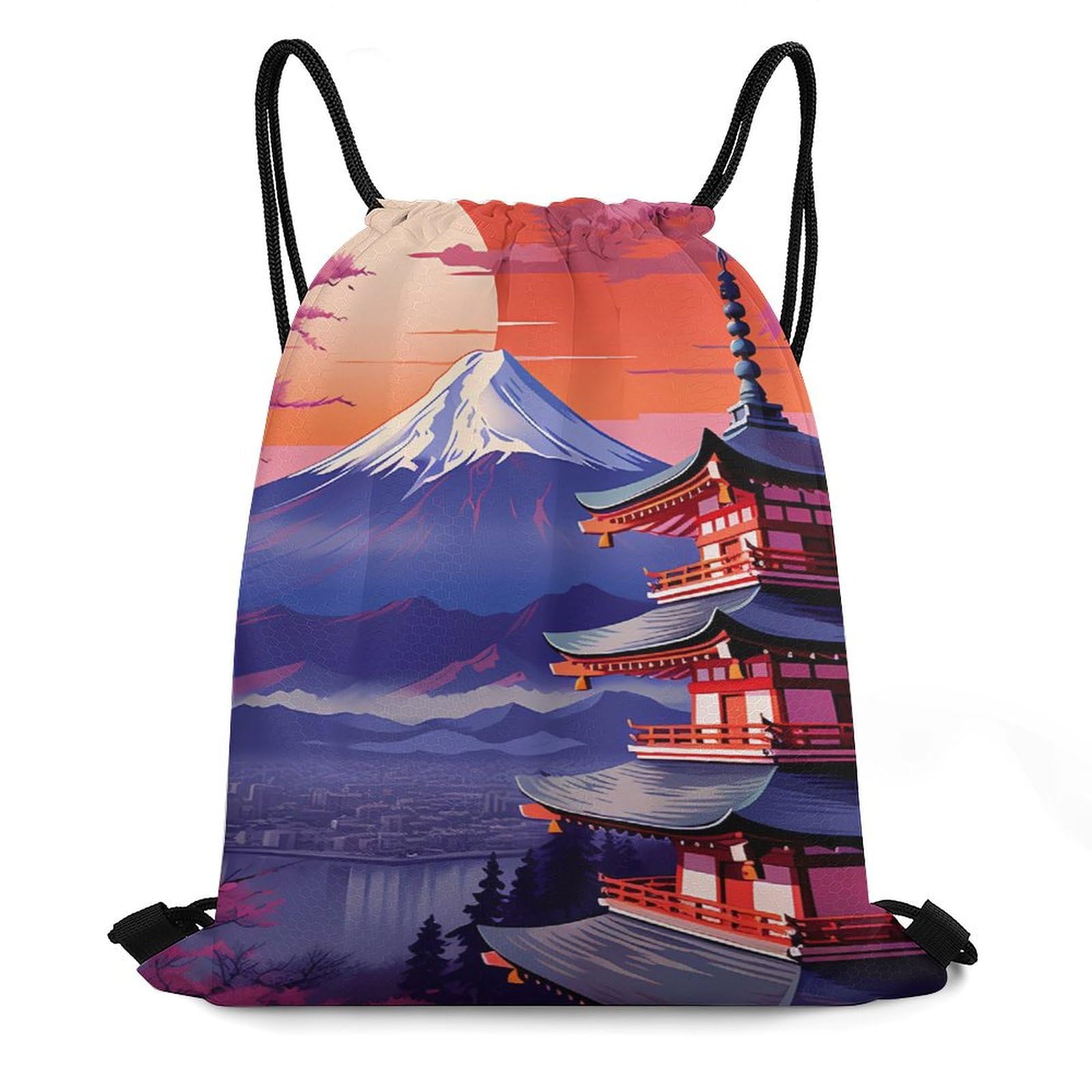 Mount Fuji And Cherry Flowers In Japan Famous Landscape Drawstring Backpack Durable Sport Gym Bags Daypack for Men Women 35 * 42cm