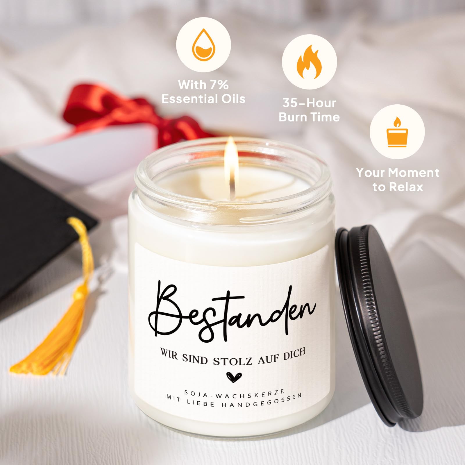 Bestandene Prüfung Geschenk, Duftkerze Master Bachelor Abschluss Geschenke, "Bestanden WIR SIND STOLZ AUF DICH", Prüfung Bestanden Geschenk für Schüler Führerschein, Abschlussgeschenk