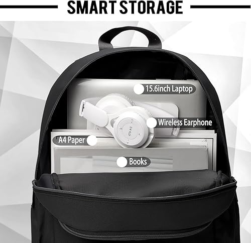 Miniatura 4 de AUGUST 18 Mochila básica clásica ligera para viajes, mochilas casuales con correas de hombro transpirables, 20L, Negro -, Mochilas Daypack