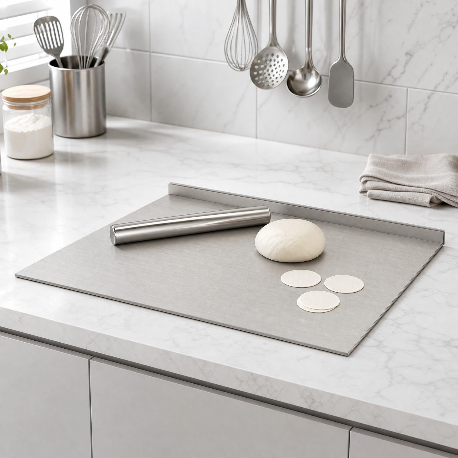 Yajuyi Tagliere in Acciaio Inox Quadrato Igienico Spianatoia in Acciaio Inox Multiuso Tagliere con Bordo Ripiegato per Domestica, 50cmx70cm