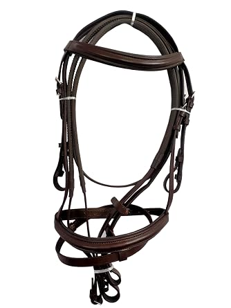 Preto Equestrian Leather Padded Flash Bridle Raised Browband Noseband Premium Quality Grip Rubber Reins Handcrafted Removable Flash Strong Anti slippery Stainless Steel Fittings