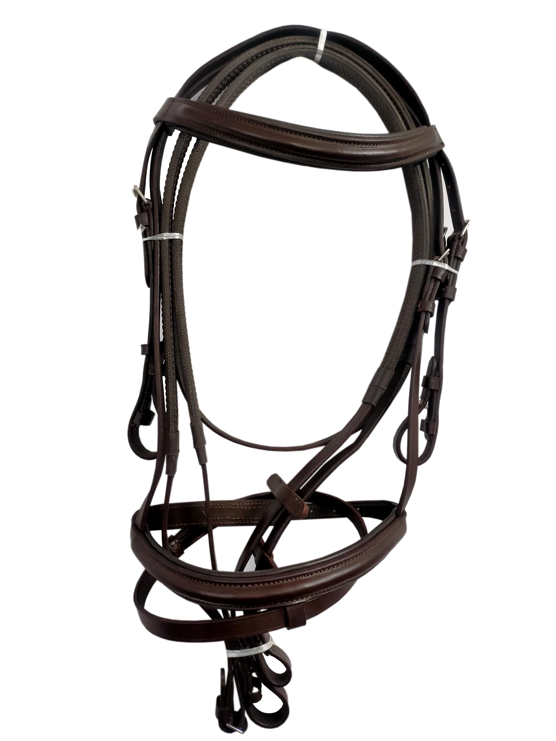 Preto Briglia imbottita in pelle equestre con fascia per frontalino rialzata di alta qualità con impugnatura in gomma redini artigianali rimovibili flash forte antiscivolo raccordi in acciaio
