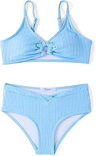 Arshiner Niñas Conjuntos de Bikini de Canalé Niños Traje de Baño de Dos Piezas Verano Correas Ajustables Tankini Color Sólido Moda Bralette Bikini Set para Niñas 5-14 Años