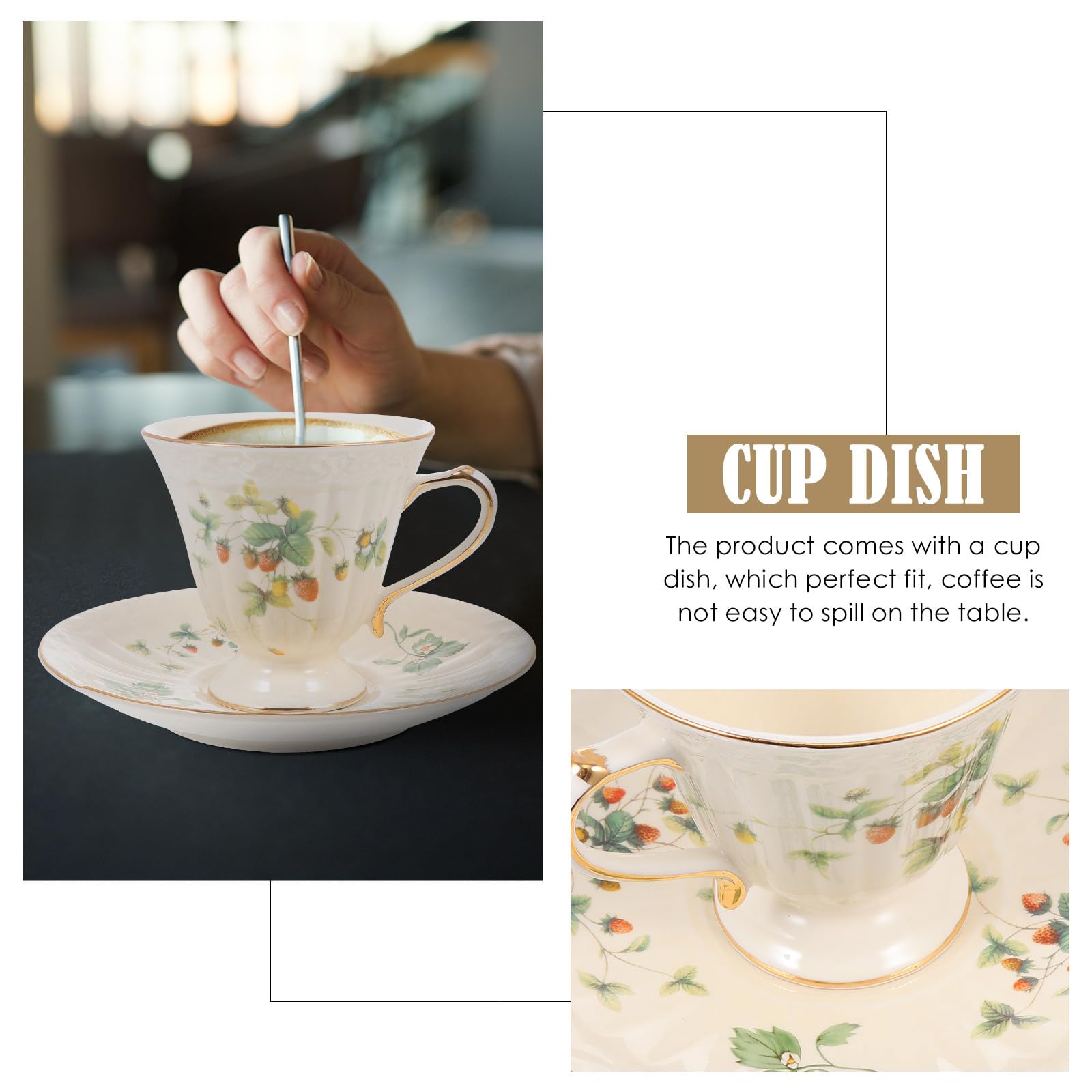 Mikikit Keramik Kaffeetassen Satz im Europäischen Vintage Stil mit Untertasse Weiß Geeignet für Café und Restaurant Stilvoll und Funktional zum Tee und Wassergenuss