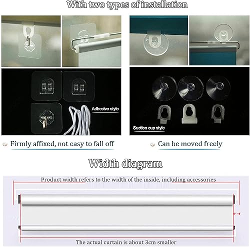 Miniatura 7 de Cortina opaca con ventosas, persianas enrollables para ventana, persianas retráctiles temporales, tela con aislamiento térmico, 85% de opacidad, con