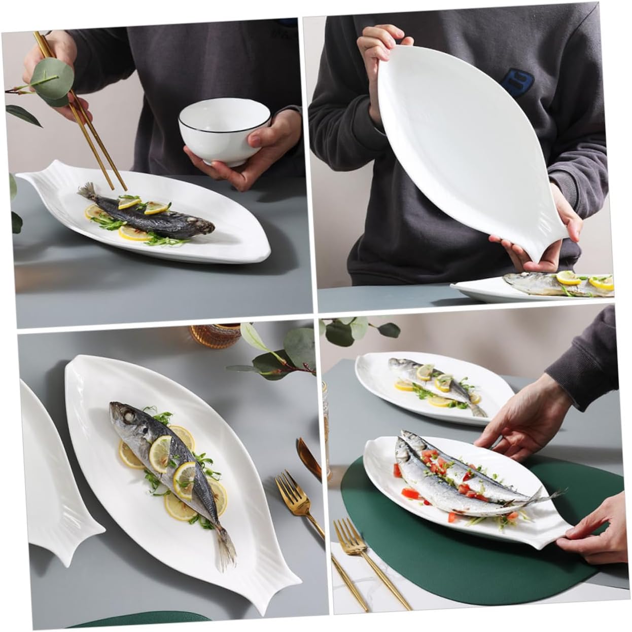 VALICLUD Ceramic Fish Platter Serving Dish for Home and Restaurant Use Elegant Food Tray for Parties Gatherings and Catering Events