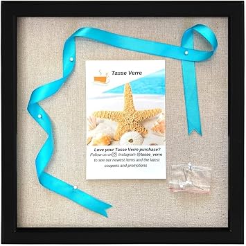 Tasse Verre 10x10 Black Display Shadow Box 1-Pack Frame w/Linen Background and 8 Stick Pins - Ready to Hang Shadowbox Picture Frame - Box Display Baby Memorabilia Wedding