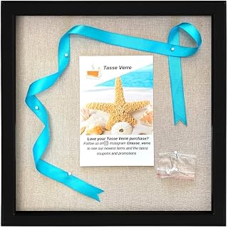 Tasse Verre 10x10 Black Display Shadow Box (1-Pack) Frame w/Linen Background and 8 Stick Pins - Ready to Hang Shadowbox Picture Frame - Box Display Baby Memorabilia Wedding