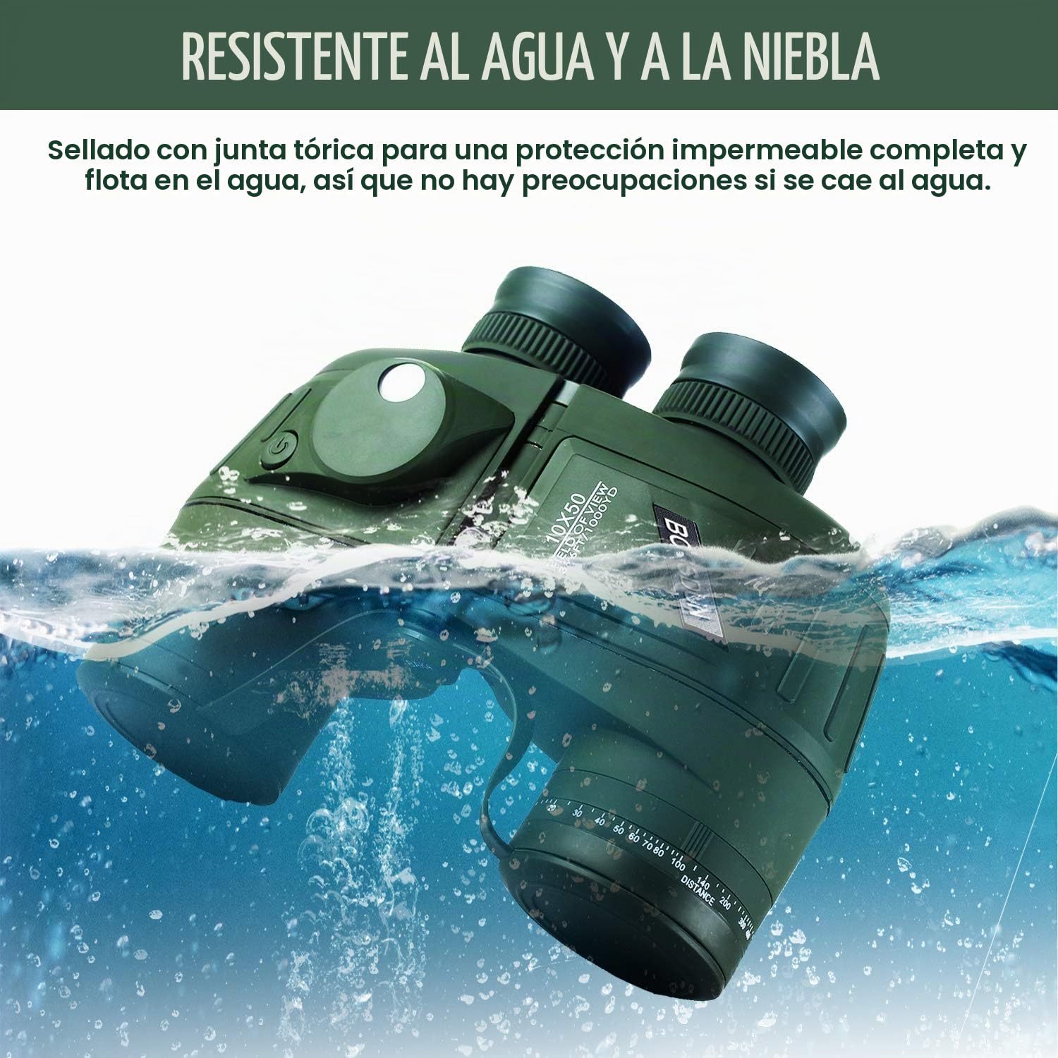 Binoculares Marinos Militares HD de 10x50 para Adultos, Brújula con Pantalla LCD HD y Presión de Aire, Navegación, Remo, Pesca, Caza, Observación de Aves (Green)