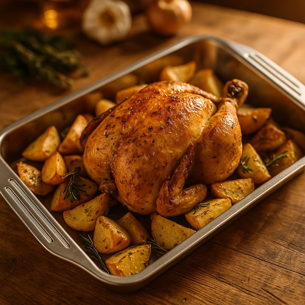 Teglia da Forno Rettangolare in Acciaio Inox 36 x 27 - Teglia Profonda per Arrosti, Lasagne e Verdure - Vassoio da Forno Universale - Grandi Stampi Rettangolari per Cuocere