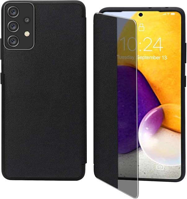 Fyy Samsung Galaxy A72 CaseMagnetic Slim Flip Phone Case Drop Protection Shockproof Protective Cover with Window View Function for Samsung Galaxy A72/A72 5G 6.7" 2021 Black
