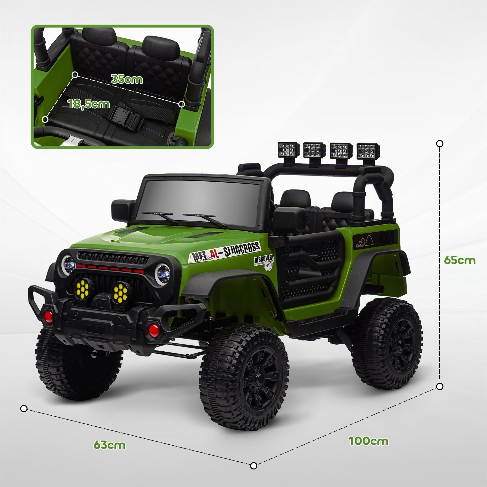 AIYAPLAY UTV Elettrico per Bambini 3 Velocità 2 Motori 12V Verde