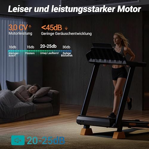 CURSOR Tapis de Course Pliable pour la Maison, avec Inclinaison de 15%, Tapis de Course 12 km/h, avec Moteur 3,0 CV et Affichage LED, Charge maximale 136 kg, Confortable - 5