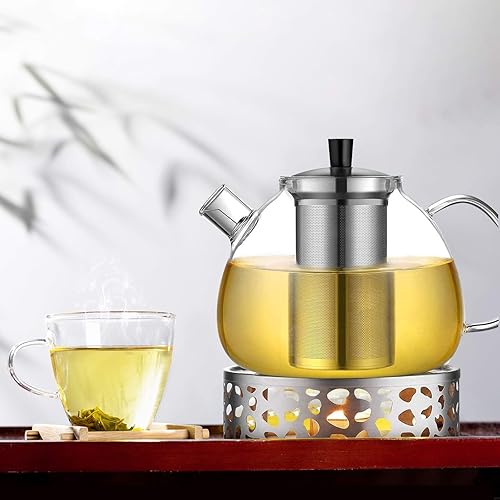 Miniatura 8 de Calentador de tetera con diseño de marco hueco, soporte para velas de acero inoxidable, base de calentador de café para tetera de vidrio y otros