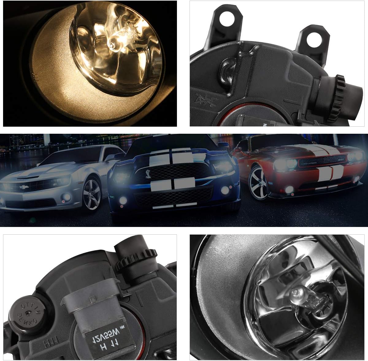 PM PERFORMOTOR Front Bumper Fog Lights Lamps w/Switch Compatible with Yaris/Vitz 2/3-Dr 07-08,Clear Lens
