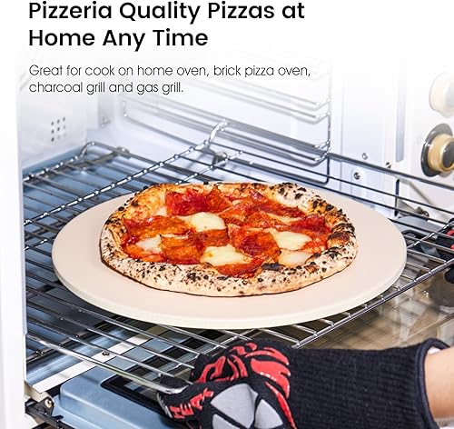 Miniatura 14 de K ROCKSHEAT - Piedra redonda de pizza de 16 pulgadas para parrilla y horno, piedra de hornear grande de cordierita para pan, piedra de cocción