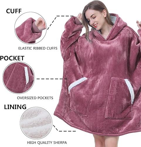 Miniatura 3 de Kipswiza Manta de gran tamaño con capucha de forro polar Sherpa gruesa y cálida con capucha para adultos, mujeres, niñas, adolescentes, hombres,