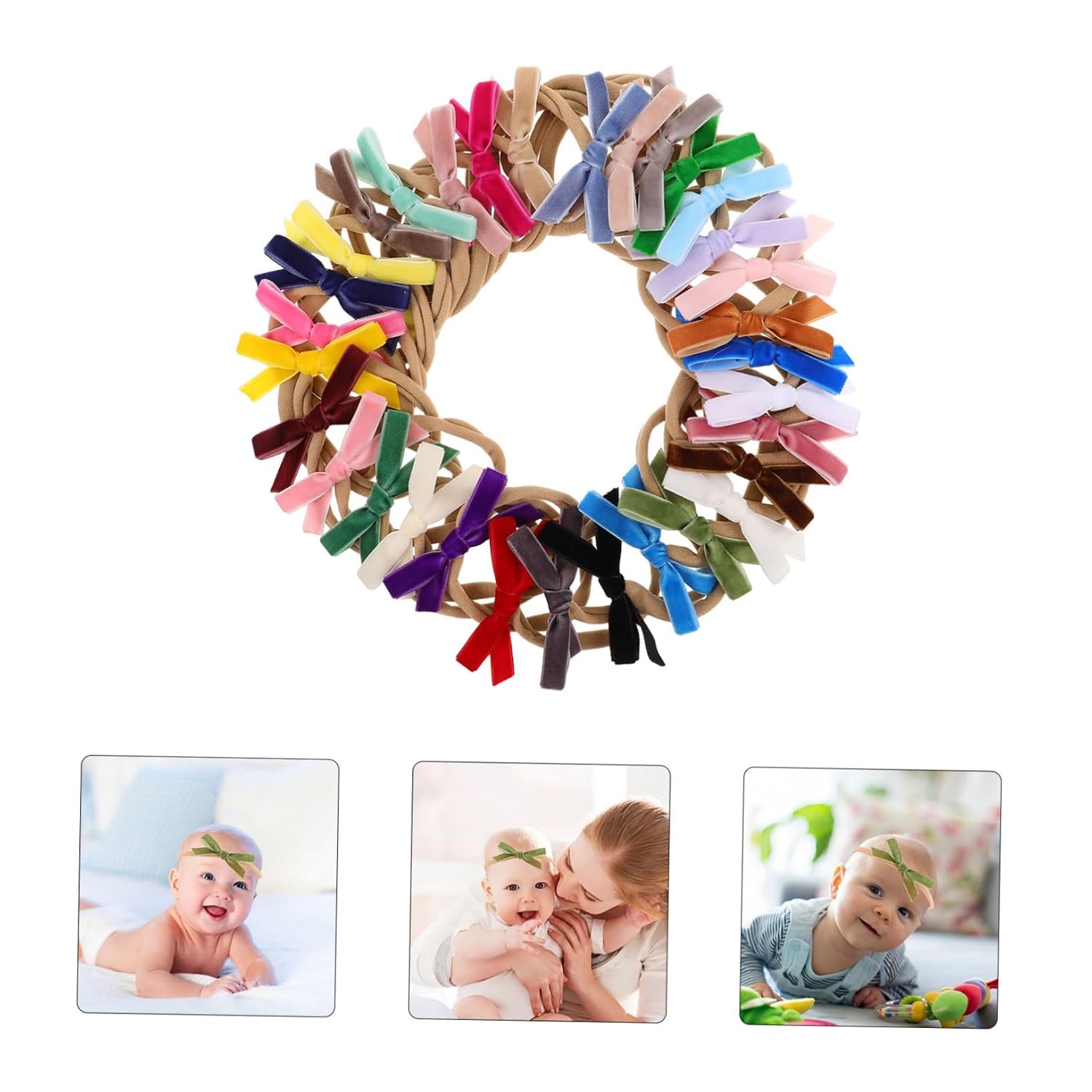 32pcs Girl Hair Accessories Soft Velvet Bow Headbands for Boy Girl Stretchy Elastic Design Skin-friendly Fluffy Comfortable Headband Decor for Newborn