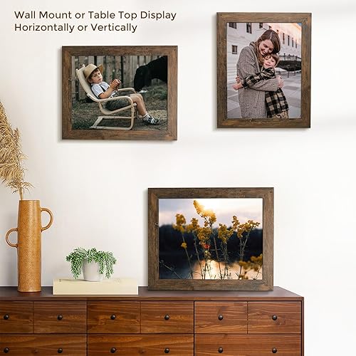 Miniatura 7 de Golden State Art, Portarretratos de 11 x 14 pulgadas, estilo de grano de madera campestre, moldeado amplio, ganchos traseros para exhibición de