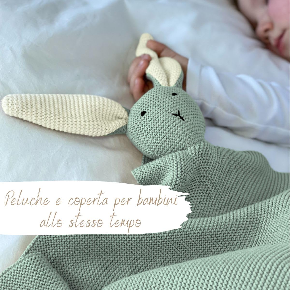 Dikos® coperta & doudou 2 in 1 con coniglietto coccolone (verde menta) – dolce regalo nascita per neonato o neonata – in morbido cotone biologico (GOTS & OEKO-TEX) – ideale come primo peluche per bebè